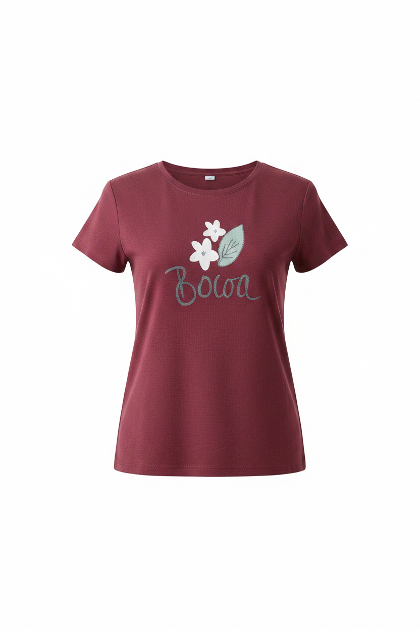 Women's Textured Co-ord Set - Burgundy with Floral Design