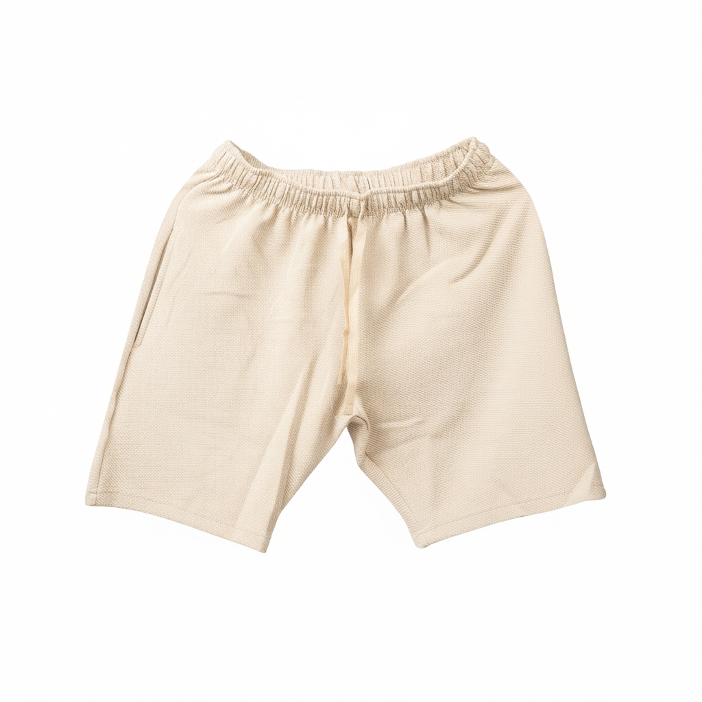 Cream Beige Textured Shorts