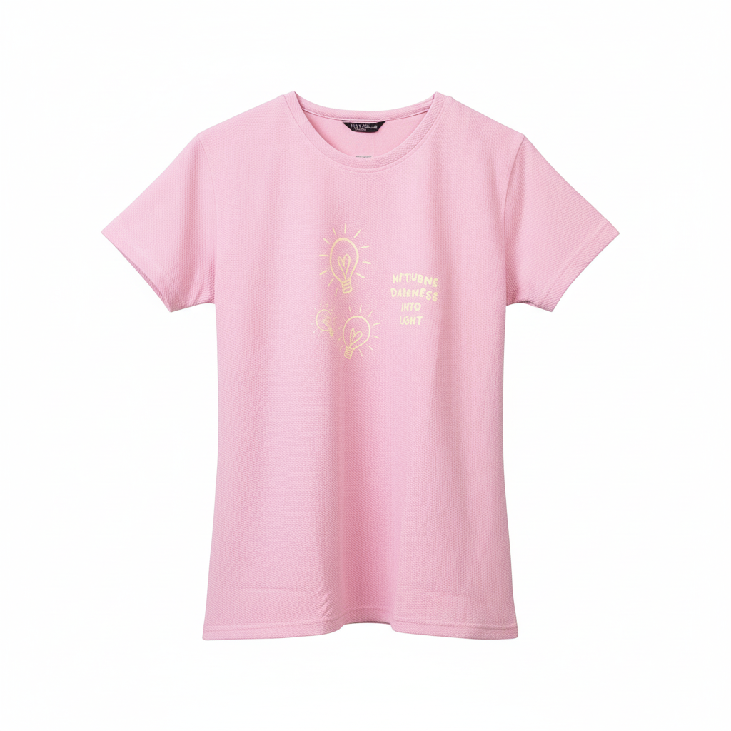 Enhanced professional pink t-shirt with lightbulb print
