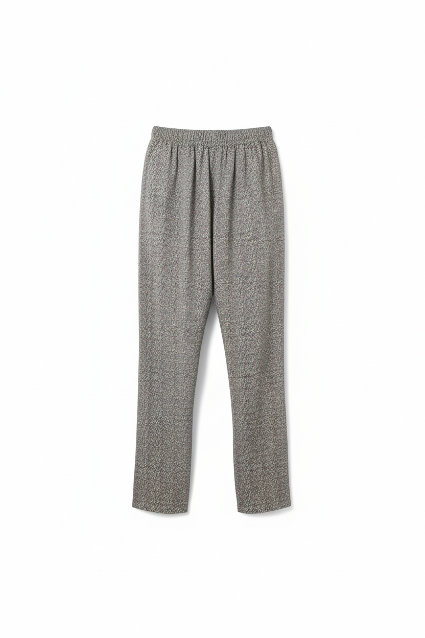 Gray floral pajama pants with white background