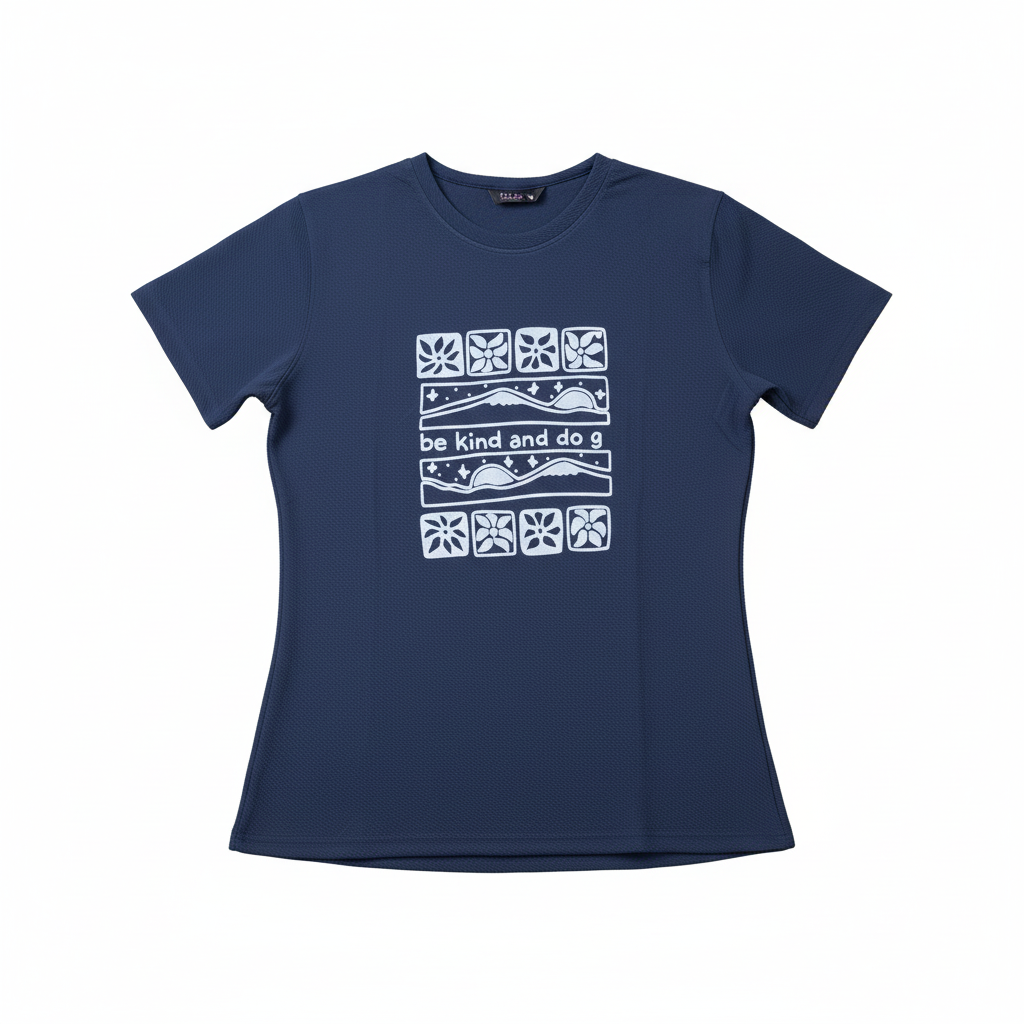 Professional navy blue t-shirt with "be kind and do good" print