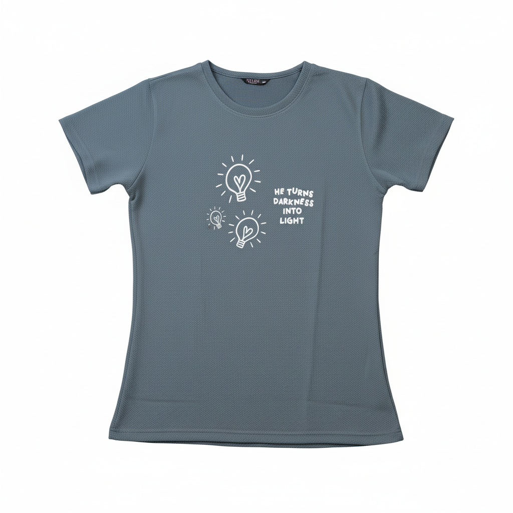 Professional slate gray t-shirt with lightbulb print