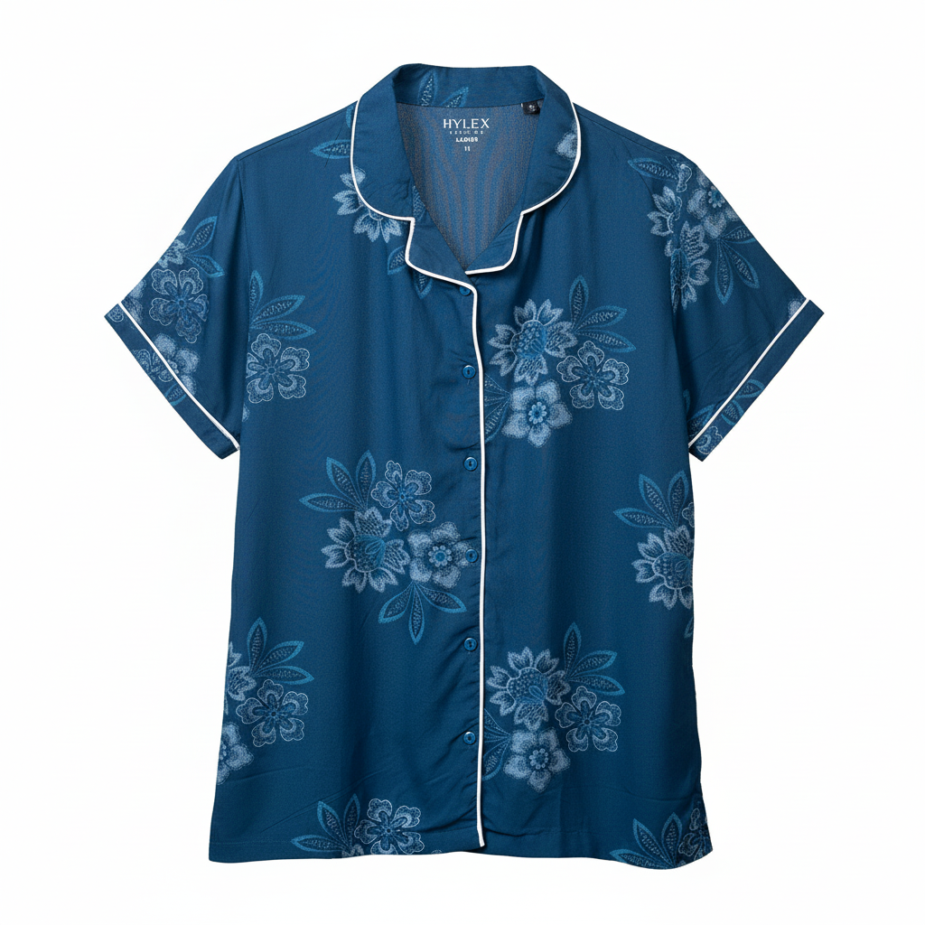 Professional studio photo of teal-navy pajama top